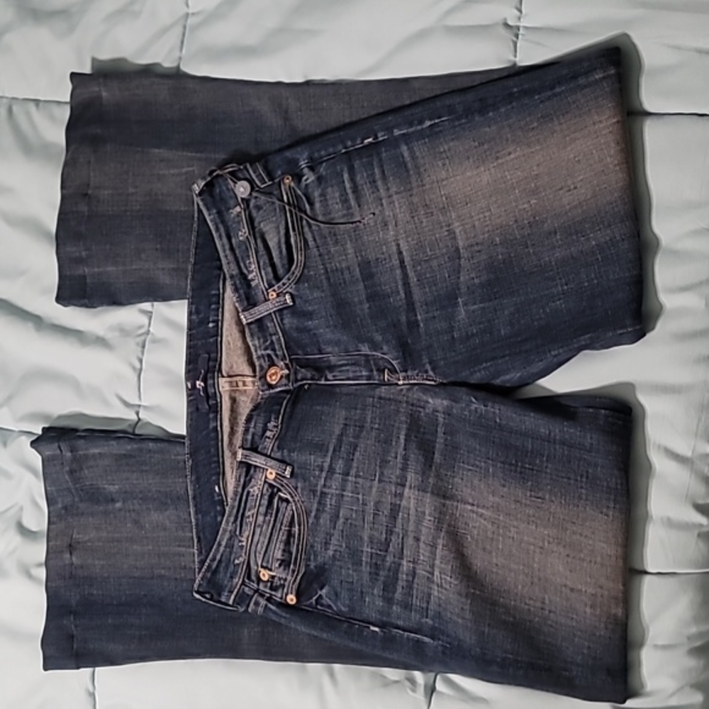 7 For All Mankind High-Rise Flare Leg Premium Washed/Distressed Jeans Women's 28